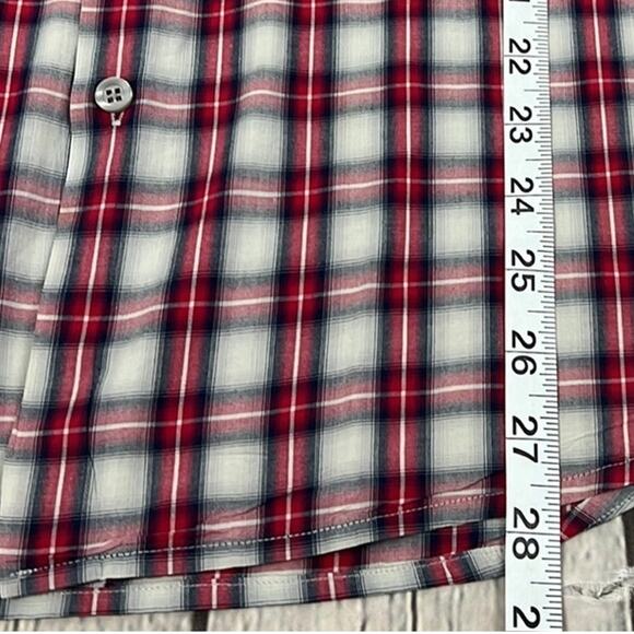 Theory Men’s Button Up Casual Shirt Long Sleeve Red Plaid Size XL Elevated Basic - Picture 5 of 10